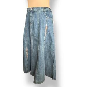 Deadstock Y2K Quacker Factory Embellished Denim Maxi Skirt Rhinestone Details